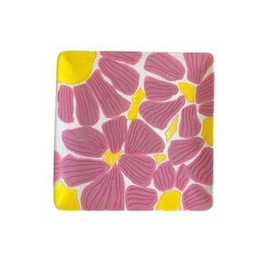 Hand painted Trinket vanity  tray abstract pink yellow floral one of a kind